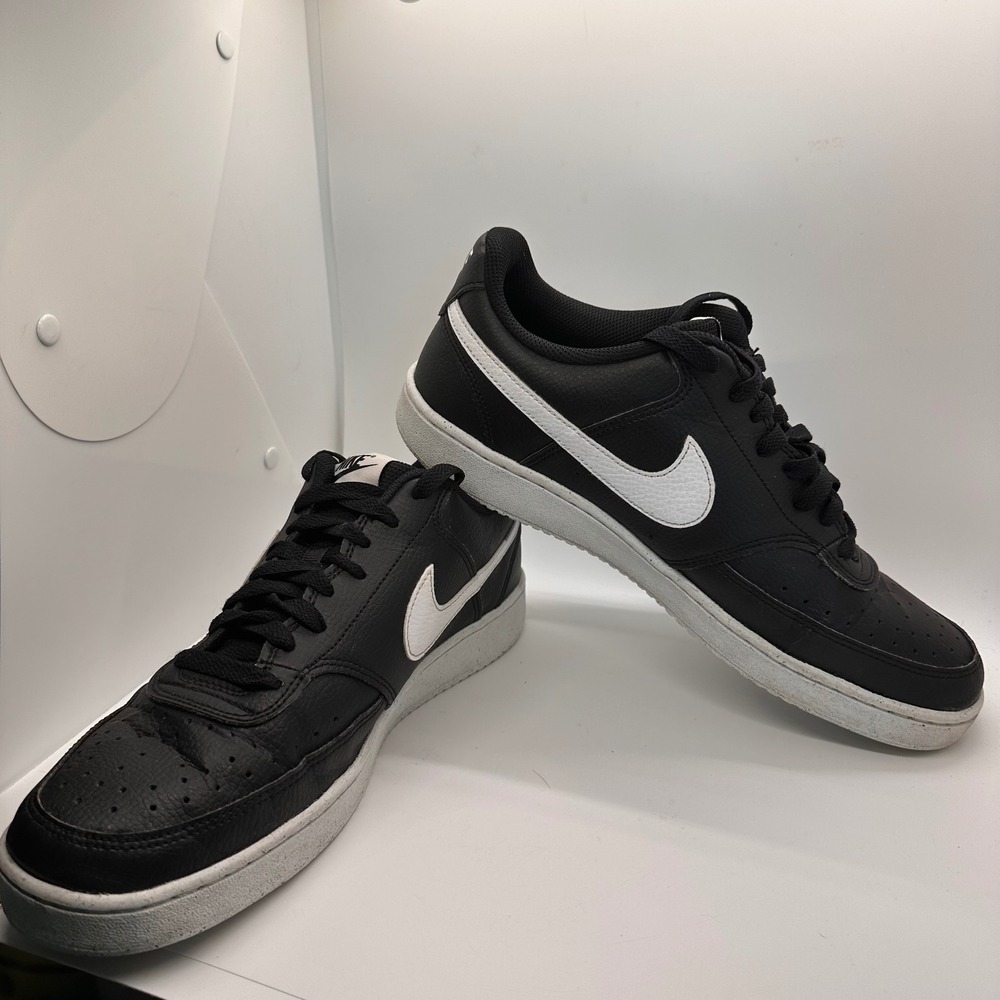 Nike Court Vision Low Sneakers Black White Leather Athletic Sneaker Shoes 10.5 - Picture 10 of 12